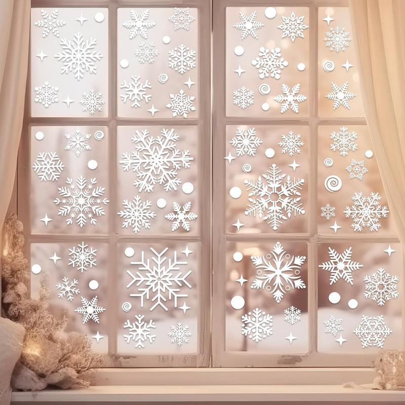 Snowflake Pattern Window Sticker, 4 Sheets set Christmas Themed Window Decal, Decorative Sticker for Home Party Festival