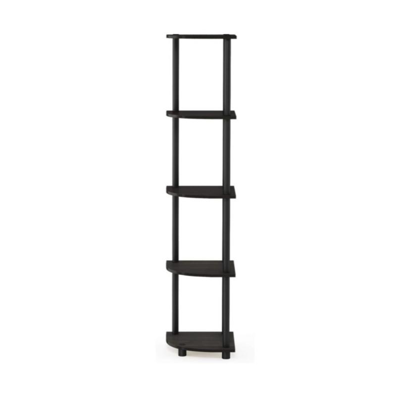 5 Tier Corner Display Rack Multipurpose Shelving Unit with Round Tube color Espresso Black Organiser