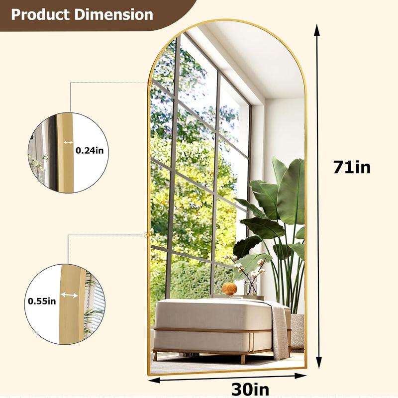 30x71 inch Wall Mount Arched Full Length Mirror-Aluminum Alloy Frame High Definition-Full Body Mirror for Bedroom or Living Room,Gold