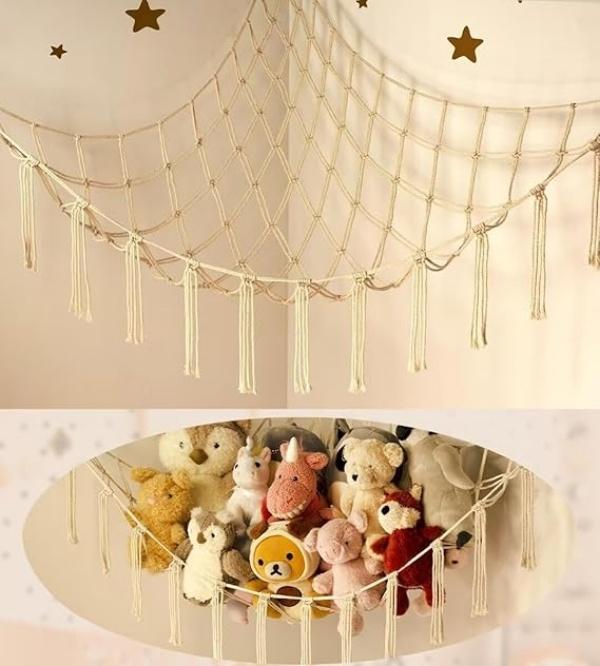 Large Stuffed Animal Storage Hammock Net for Kids Room Decor and Plush Organizer Holder