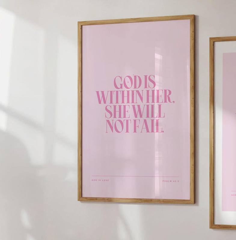 Psalm 46 5 God Is Within Her She Will Not Fail Print Christian Coquette Wall Art Modern Pastel Pink Christian Wall Art Biblical Wall Art