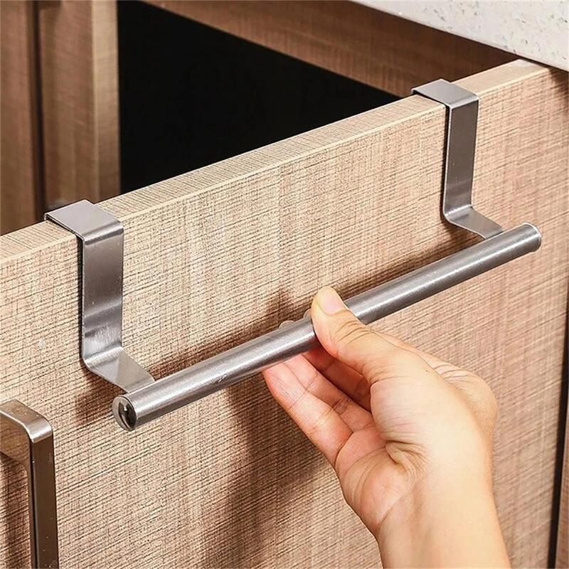 Stainless Steel Over Cabinet Door Rack, 1 Count Durable Towel Hanging Storage Holder, Towel Hanging Organizer for Kitchen Bathroom