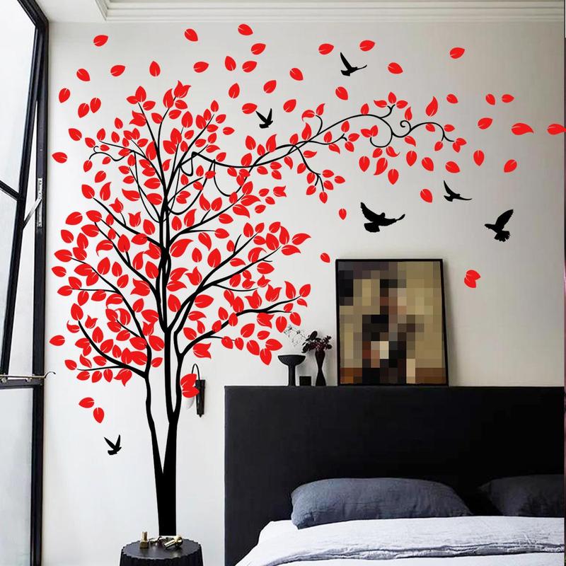 Tree & Bird Pattern Wall Sticker, 1 Set Self Adhesive Removable Wall Decal, Decorative Sticker for Home Bedroom Living Room