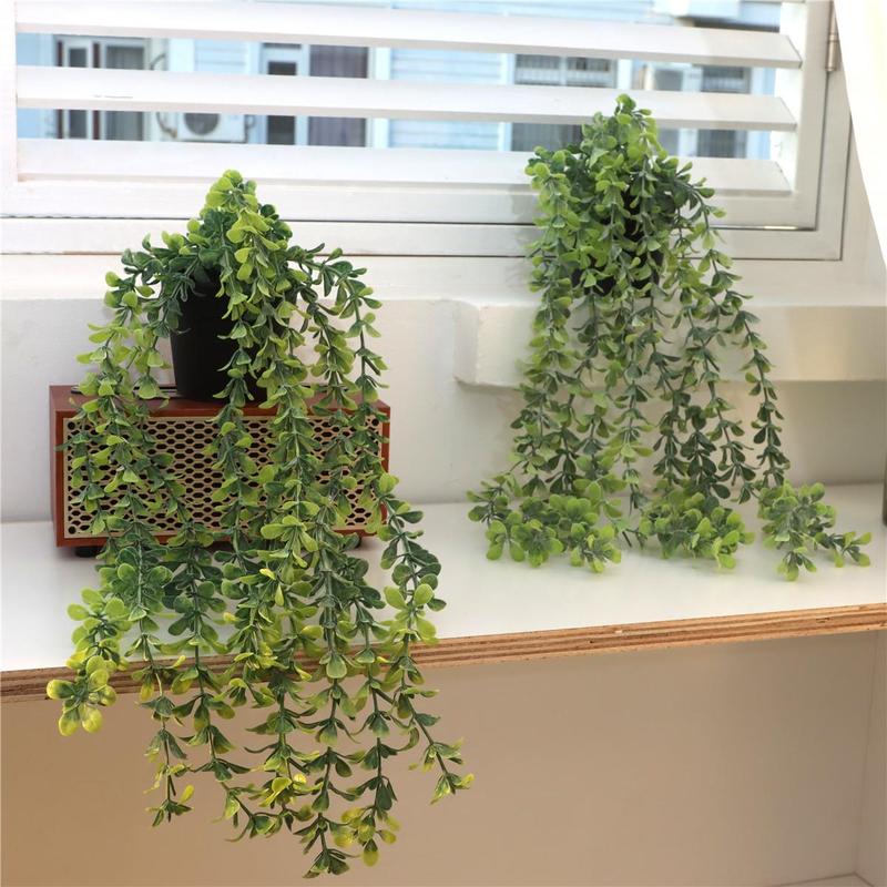 Artificial Hanging Potted Plant, 2 Pots Realistic Faux Plastic Plants, Hanging Decorative Plants for Home Wedding Porch