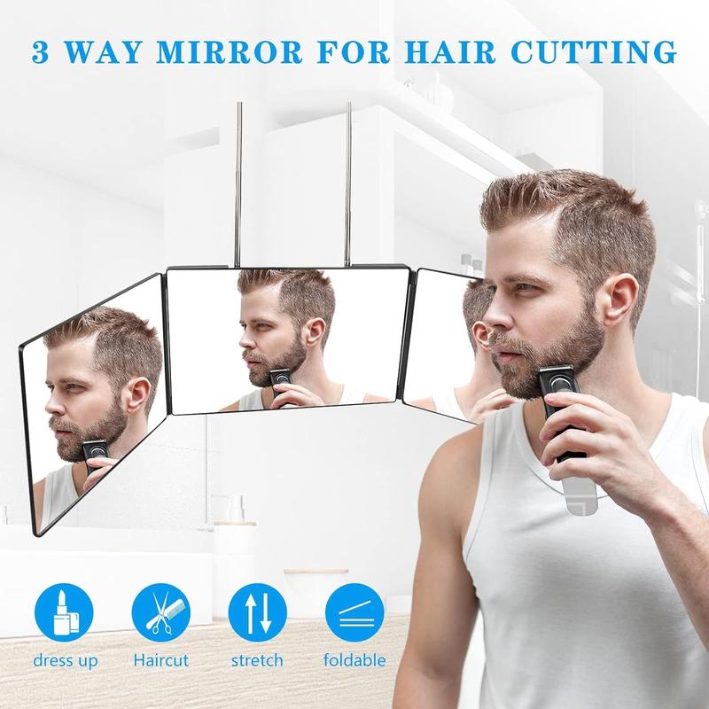 3 Way Mirror for Self Hair Cutting Tools with Height Adjustable Mirror 360 Trifold Mirror for Makeup to See Back of Head