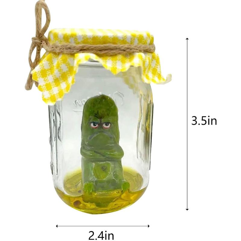 Grumpy Pickle in A Jar Sculpture,Miniature Glass Screaming Pickle in a Jar Sculpture,Handmade Cute Emotional Support Pickle in a Jar, Cute Pickle in a Jar Sculpture Gift (Angry) Resin christmas 2024 ornament