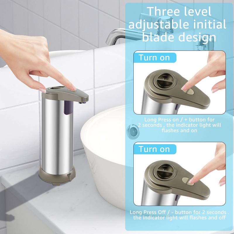 2024 NEW 280ml 9.56oz Self-Moving Soap Dispenser 3 Adjustable Level Touchless Hand Soap Dispenser Motion Sensor Smart Hand Sanitizer Dispenser Stainless Steel Body with Waterproof Base for Bathroom