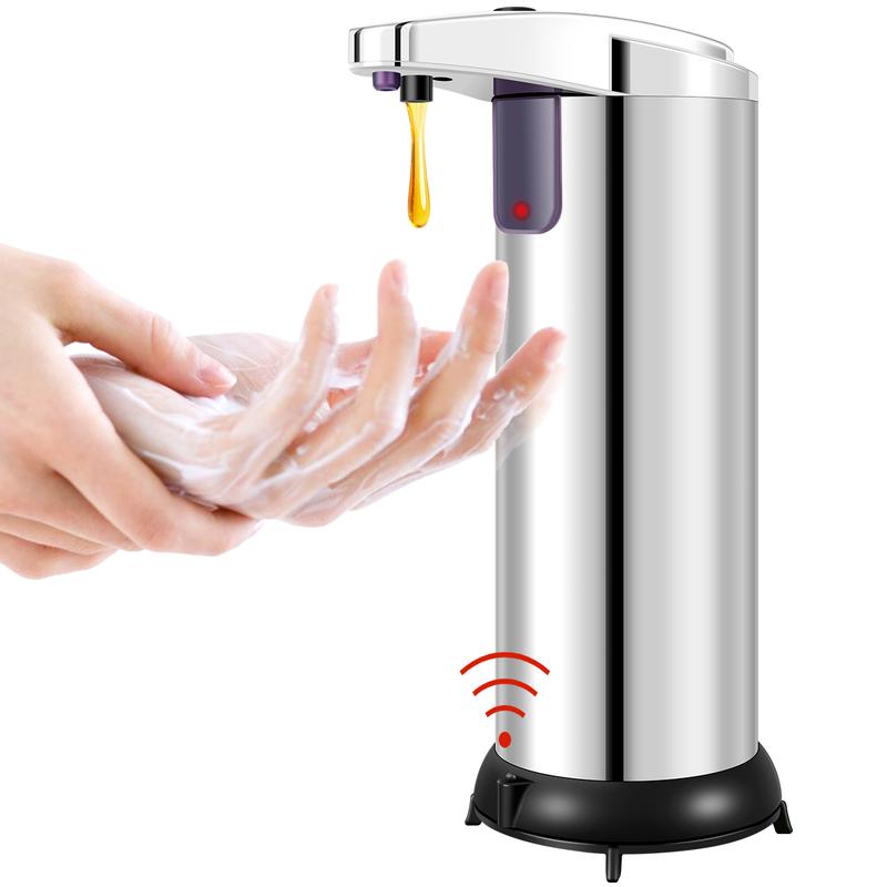 2024 NEW 280ml 9.56oz Self-Moving Soap Dispenser 3 Adjustable Level Touchless Hand Soap Dispenser Motion Sensor Smart Hand Sanitizer Dispenser Stainless Steel Body with Waterproof Base for Bathroom