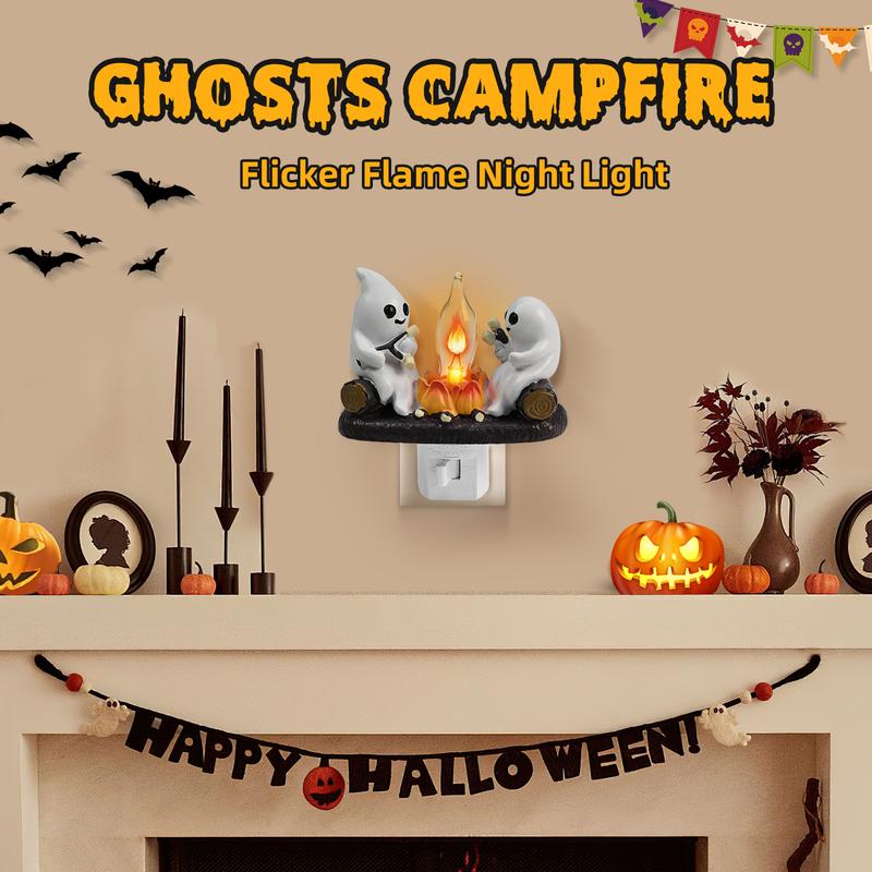 Festival Ghost Campfire Flickering Night Light, 3D LED Fake Fire Lamp,  2024 New Spooky Lights Candles Halloween Decoration Night Light for Home, Halloween Nightlight Indoor Decorations