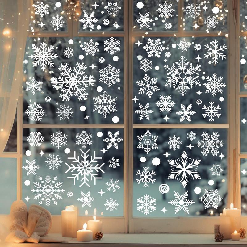 Snowflake Pattern Window Sticker, 4 Sheets set Christmas Themed Window Decal, Decorative Sticker for Home Party Festival