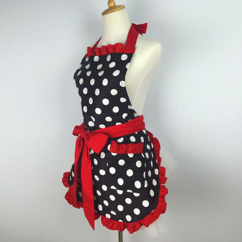 NEW Cute Apron Retro Polka Dot Aprons Ruffle Side Vintage Cooking Aprons with Pockets Adjustable Kitchen Aprons for Women Girls Waitress Chef Mother's Day Gift(Red)