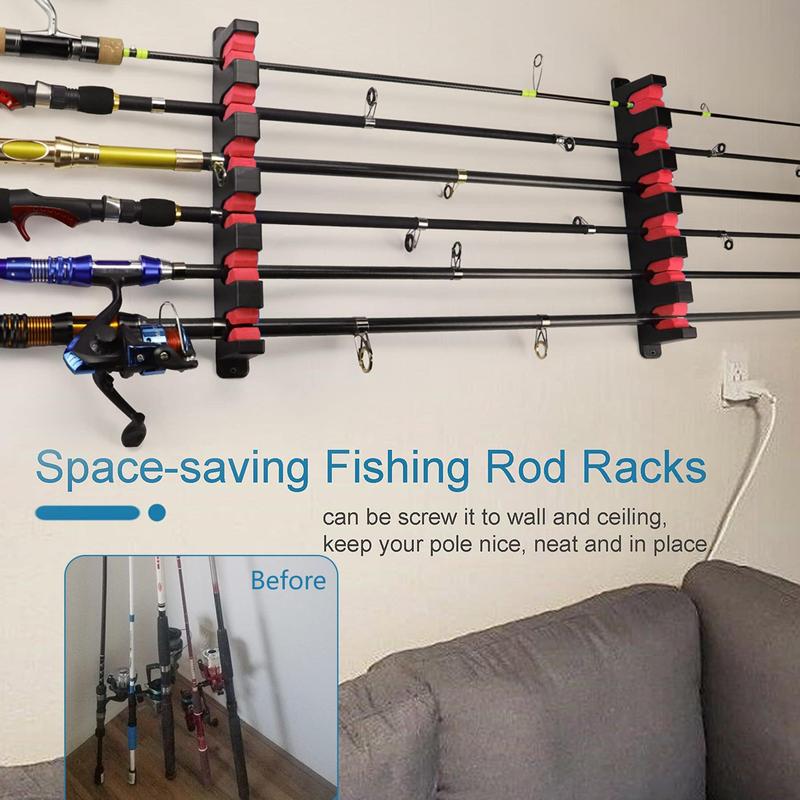 Fishing Pole Storage Rack, 1 Pair Garage & Boat Wall Mounted Fishing Pole Storage Rack with 6 Slots, Fishing Rod Storage Rack for Daily Use, Flyfishing, Fishing Equipment Fishing Stuff, Fishing Accessories