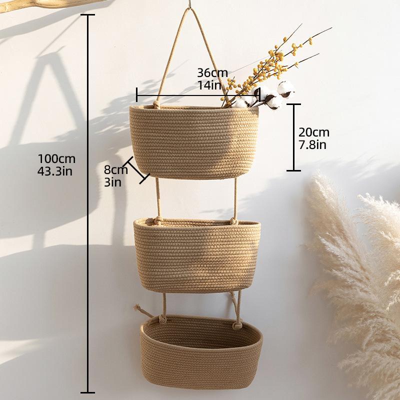 Hanging Basket, 1 Count 3-layer Woven Wall Mounted Storage Rack, Decorative Basket for Home & Children's Room