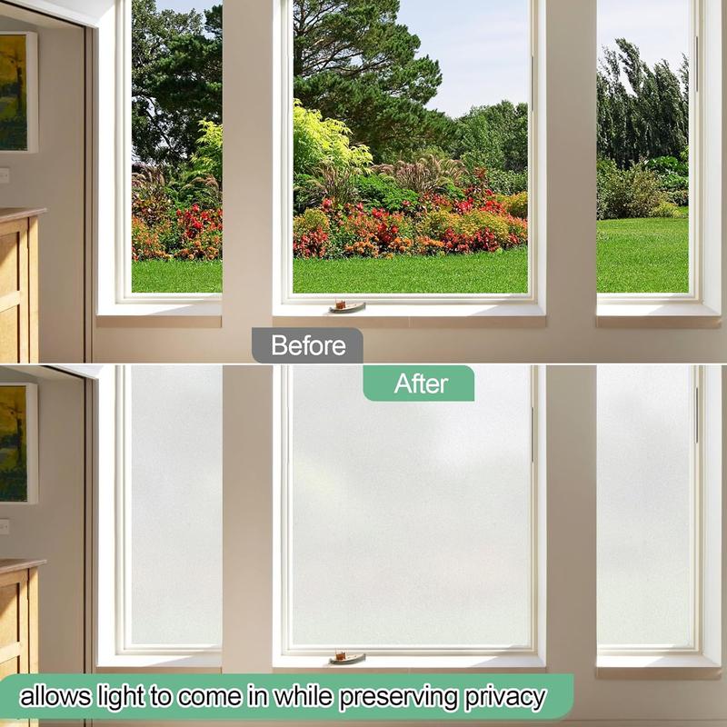 Frosted Glass Window Film,35.4x118.1 Inches Privacy Film Anti Uv, Frosted Window Privacy Film Non Adhesive, Window Film Privacy for Bathroom Home and Office