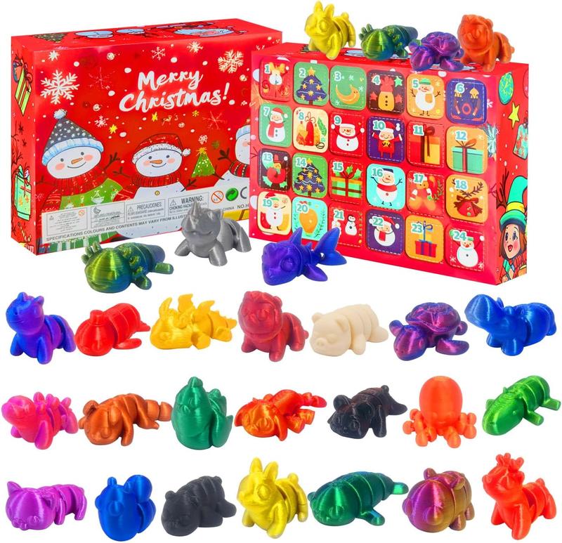 2024 Christmas Advent Calendar with Mini 3D Print Animals Set Toys Inside Great for Kids Christmas Stocking Stuffers Christmas Party Favors Gifts