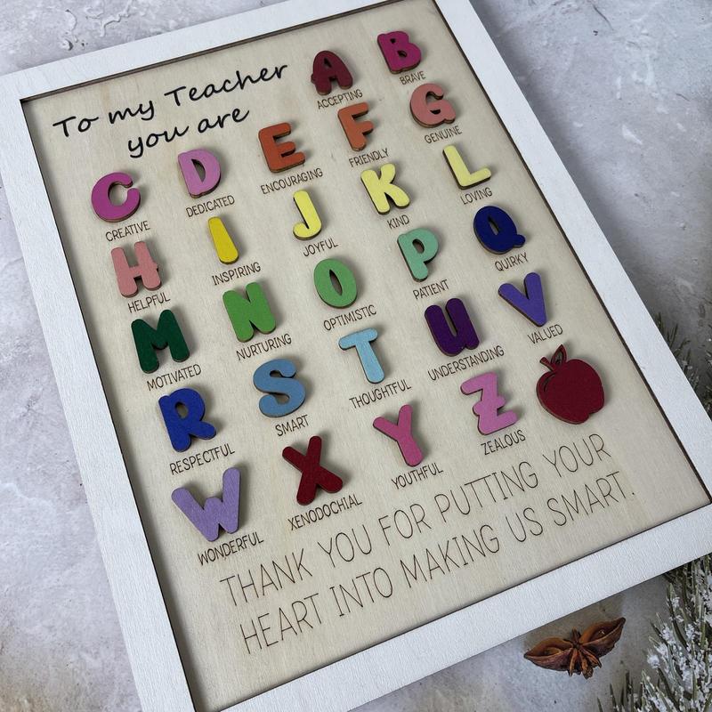 Wooden Alphabet Art Ornament, Letter Art Decoration, Thank you for My Teacher Gift, Letter Art Decoration for Home Office School