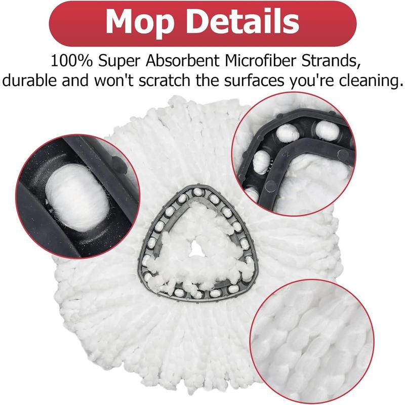 Spin Mop Replacement Head - 6 Pack EasyWring Mop Refills with Base Compatible with O-Cedar Triangle Spin Mop, Microfiber Mop Replace Head Easy Cleaning Floor Head Mop for Floor Cleaning mop floor