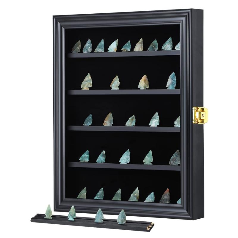 IHEIPYE Arrowhead Display Case - Native American  Arrowhead Display Box Arrowhead Display Stand  with Uv Protection Acrylic (Black or Cherry Finish )