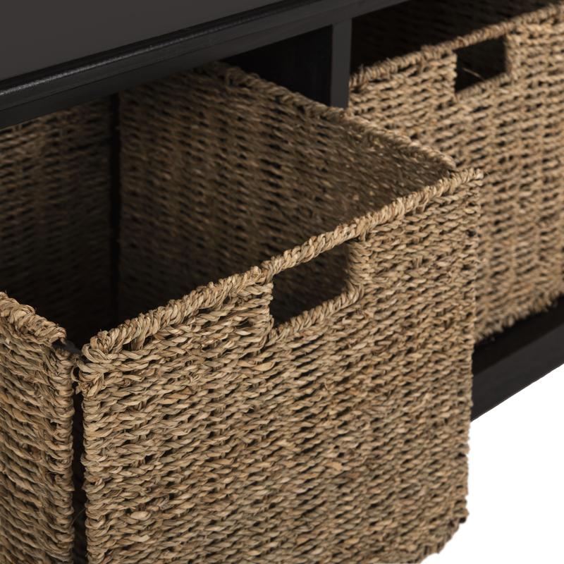 Safavieh LONAN Wicker Storage Bench - 3 Removable Baskets, Seating for 2 People