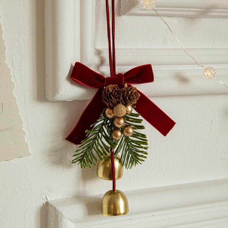 Christmas Tree & Pine Cone Design Hanging Ornament, 1 Count Bowknot Decor Hanging Decoration, Hanging Ornament for Door Handle, Wall, Car, Wall Light