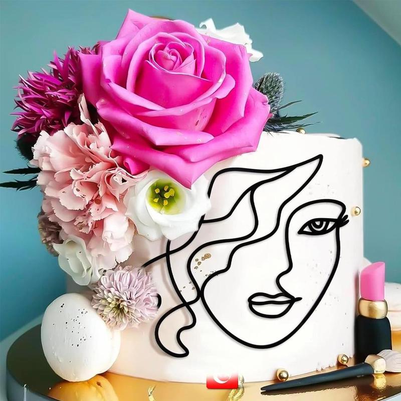 Abstract Face Design Cake Topper, 1 Count Acrylic Minimalist Art Lady Face Cake Decor, Birthday Cake Decoration Supplies, Wedding Supplies