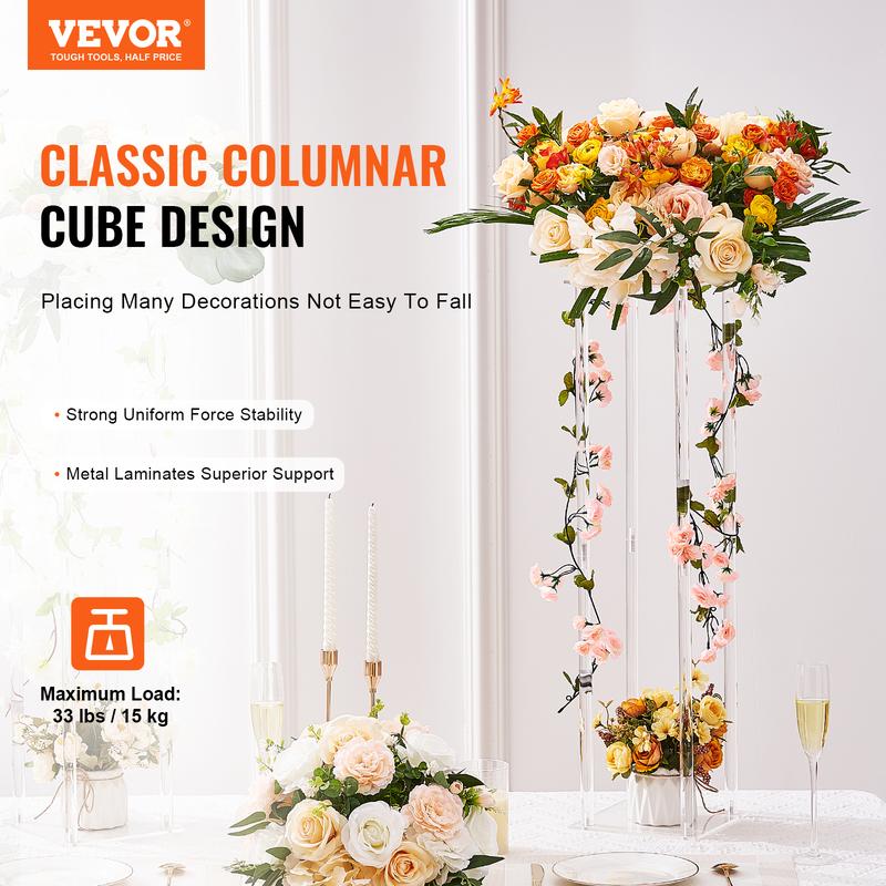 VEVOR 10PCS 23.6inch High Wedding Flower Stand, With Acrylic Laminate,Acrylic Vase Column Geometric Centerpiece Stands, Floral Display Rack for T-Stage Events Reception, Party Decoration Home Light Round