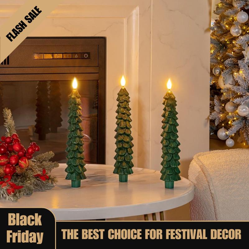 Christmas Decor Christmas Tree Candles For Christmas Gift Christmas Tree Candles with Remote, Waxy Flameless Taper Candles Flickering, Green LED Candlesticks Battery Operated for New Year Celebration Holiday Decorations 9.7 Inches