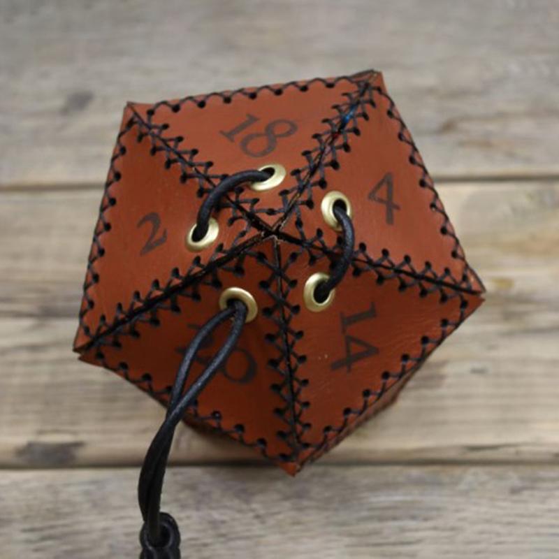 New Leather D20 Dice Bag Polygonal Dice Storage Boxes Reinforced Drawstring Dice Bags for Daily Working Wearing Gift Idea