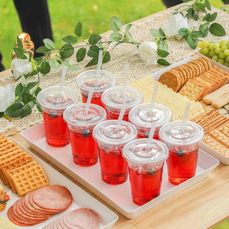 100 Sets - Clear Plastic Cups with Lids and Straws, Disposable Cups for Iced Coffee, Smoothie, Milkshake, Cold Drinks, 12,16,20oz BPA-Free Drinkware Cups Pet Gift