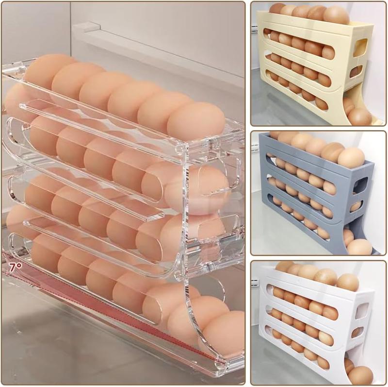 Egg Holder for Fridge, Auto Rolling Fridge Egg Organizer, 4 Tiers Large Capacity Eggs Dispenser Storage 30 Egg, Space-Saving Egg Holder Rack for Refrigerator Kichen Cabinet Boxes