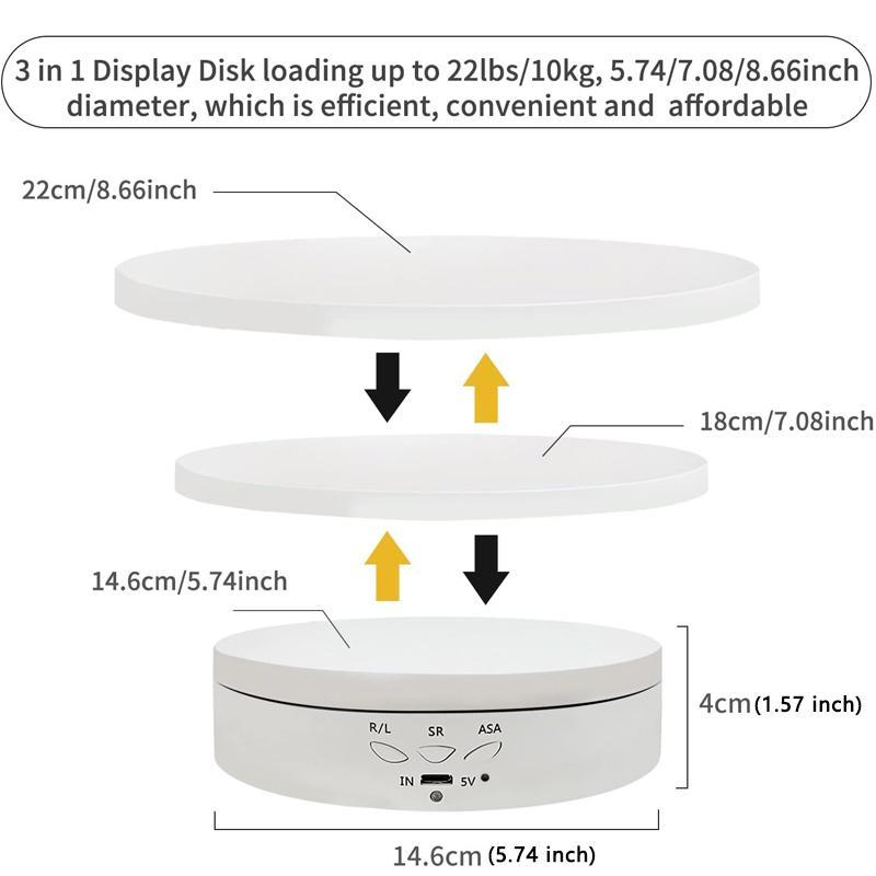 3 in 1 Electric Rotating Display Stand with Replacement Cover, 1 Set Rotating Display Stand for Photography Products & Video Display without Battery, Rotating Platform Room Accessories, Stocking Fillers Gift, Rotating Tray Stand Organizer Holder Racks