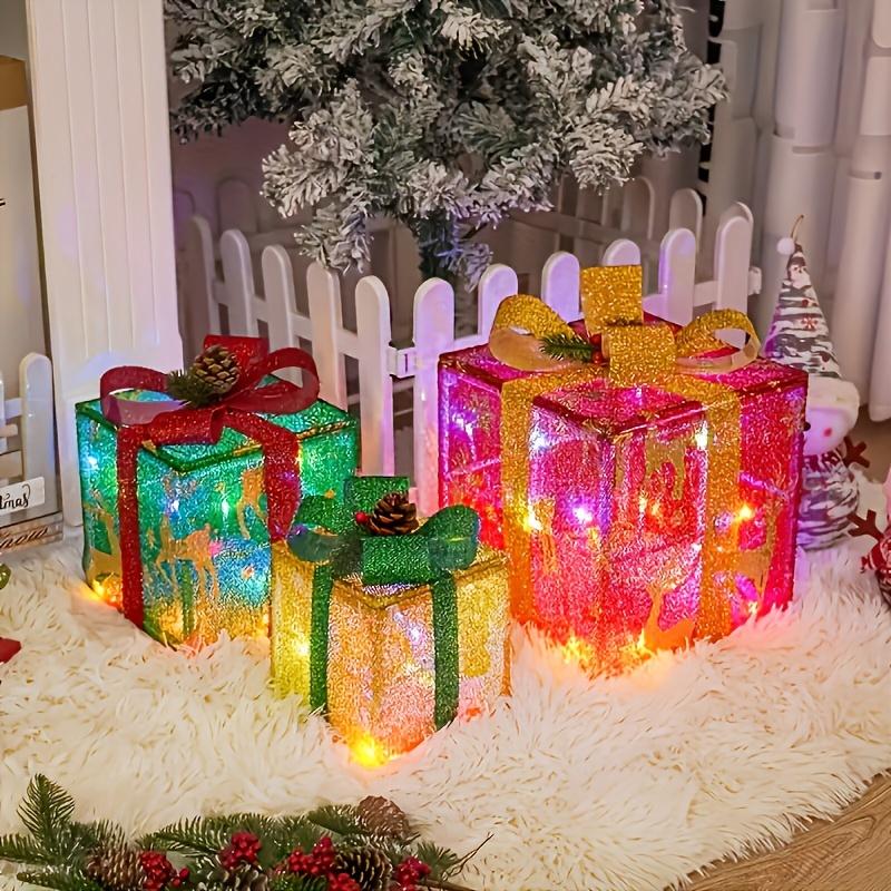 Set Of 3 Christmas Lighted Gift Boxes Decorations, Pre-lit 60 LED White Boxes With Golden Snowflake And Red Bows, Battery Operated Christmas Lights Decor For Home, Party, Holiday Ornaments christmas 2024 ornament glass cleaner