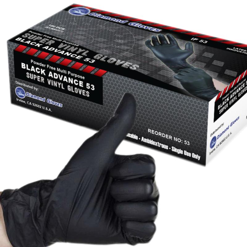 Diamond Advance Black Vinyl Disposable Gloves - Latex-Free & Powder-Free Cleaning Food Gloves Hand Household Kitchen 100-ct