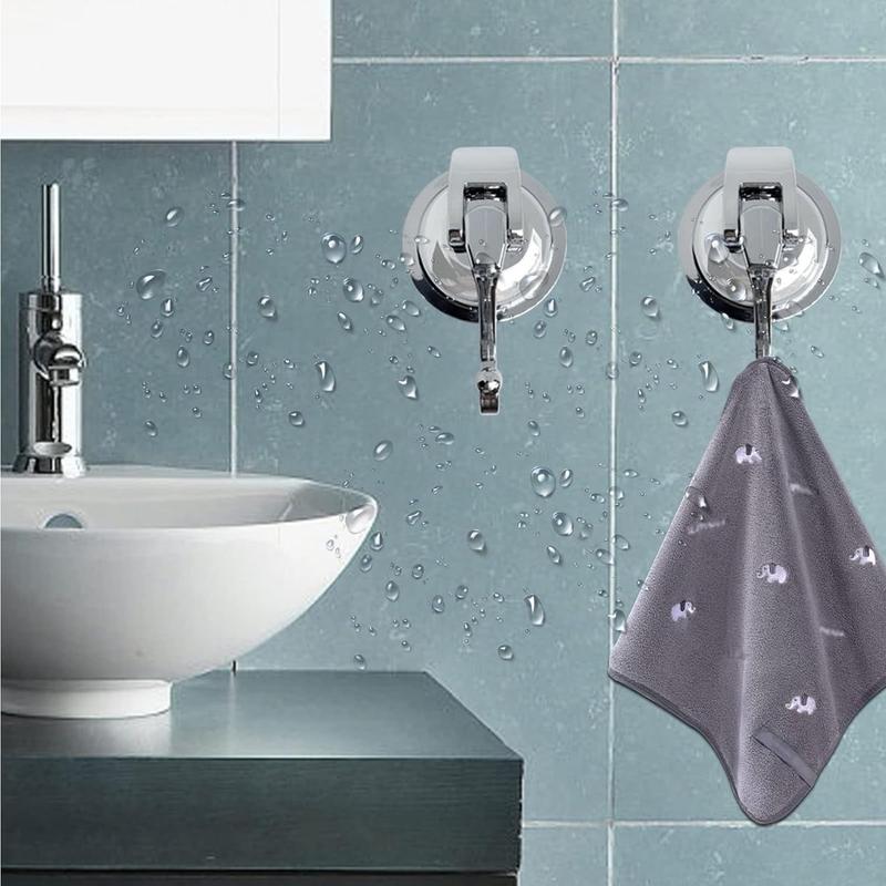 Suction Cup Hooks Heavy Duty Vacuum Suction Shower Hooks Glass Suction Cup Hooks Bathroom Robe Hooks Reusable, No Hole Punched, for Garland Decoration (Silver, 2 Pack) Organiser