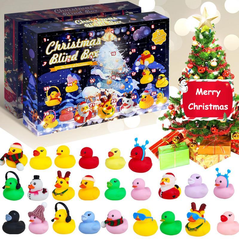 Advent Calendar Christmas Ducks,24 Days Christmas Countdown Calendar Gifts,Ducks Blind Box Holiday Party Favors, 2024 Xmas Surprise Gift, 24pcs Rubber Duck Blind Box