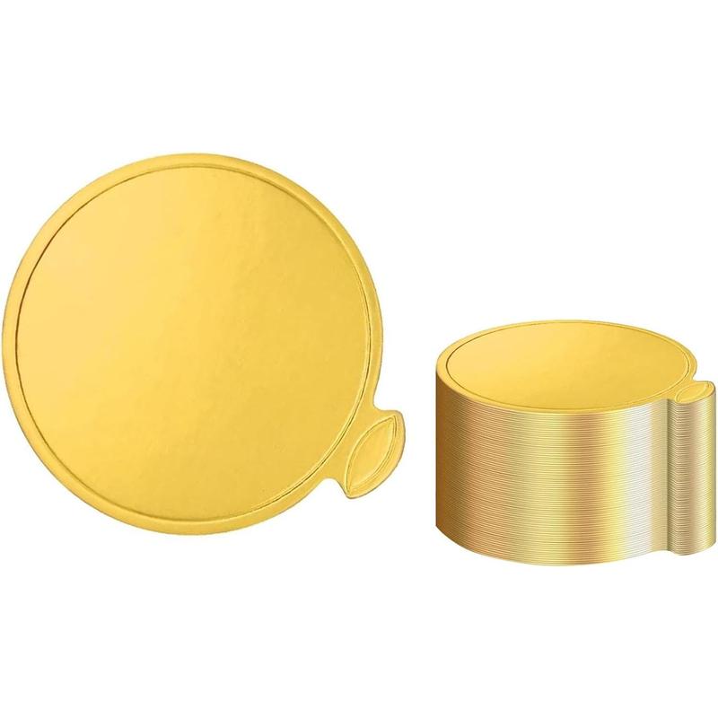 3.15 Inch Mini Round Golden Cake Boards 50 count Mousse Cupcake Base Paper Plates Circle Dessert Board ( 3inch 50 count)