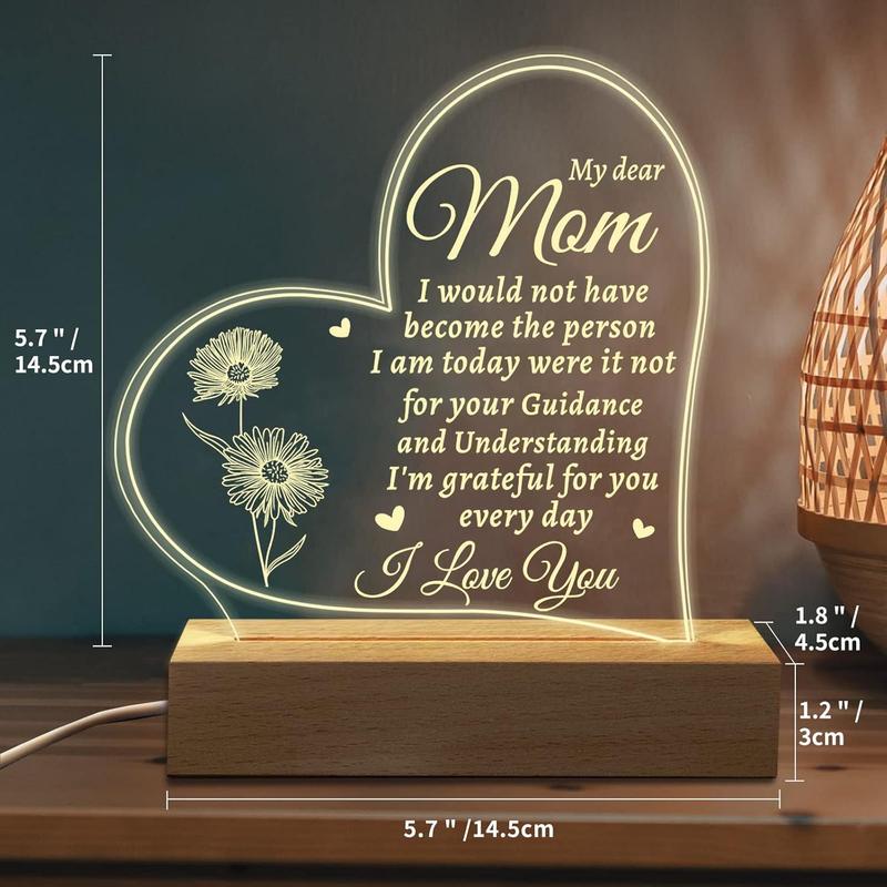 Hiipeenow Mom Birthday Gifts, Acrylic Engraved 15 * 19CM Presents, Valentines Day Mothers Day Christmas Gifts for Mom from Daughter Son