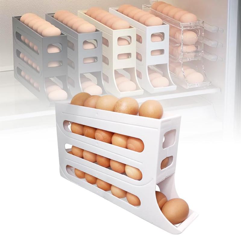 Egg Holder for Fridge, Auto Rolling Fridge Egg Organizer, 4 Tiers Large Capacity Eggs Dispenser Storage 30 Egg, Space-Saving Egg Holder Rack for Refrigerator Kichen Cabinet Boxes