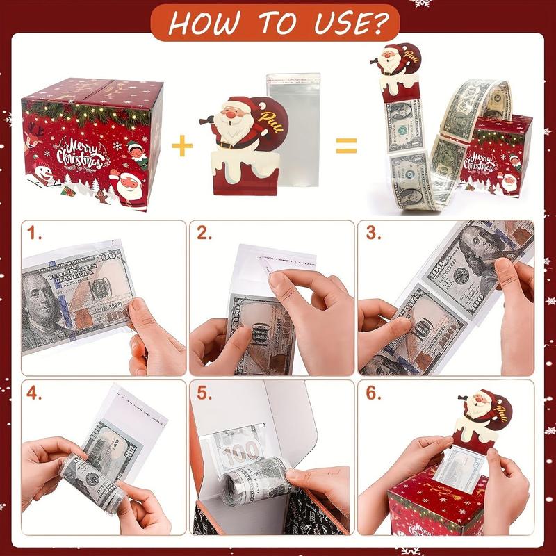 Merry Christmas Money Pull-out Gift Box, 1 Count Fun Surprise Cash Box,  Perfect Holiday Party Accessory for  Friends Lovers Family