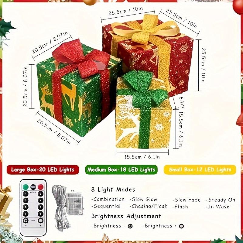 Set Of 3 Christmas Lighted Gift Boxes Decorations, Pre-lit 60 LED White Boxes With Golden Snowflake And Red Bows, Battery Operated Christmas Lights Decor For Home, Party, Holiday Ornaments christmas 2024 ornament glass cleaner