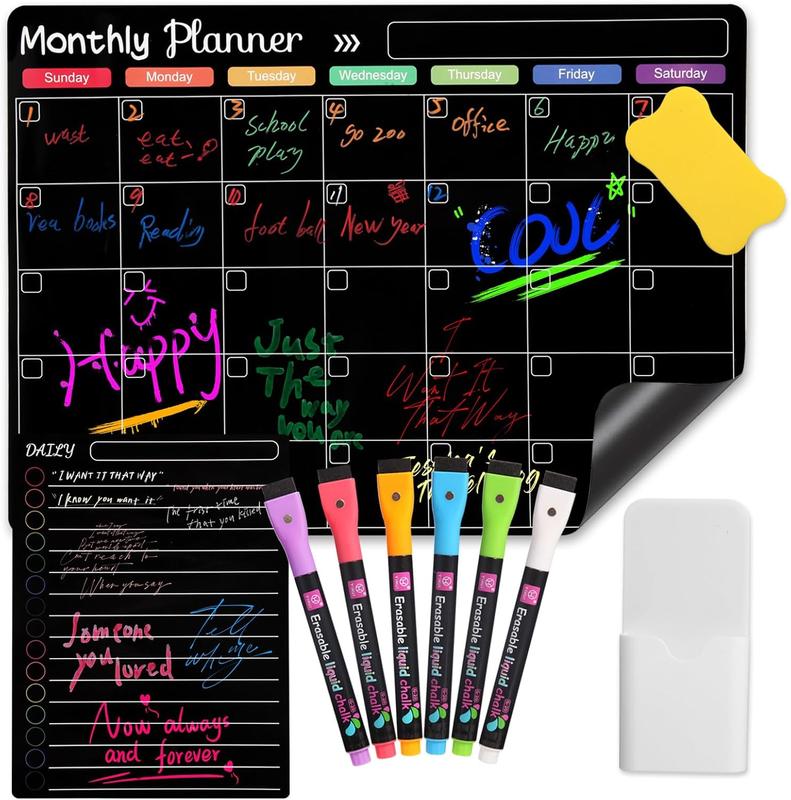 [limited time deal] Magnetic Calendar for Refrigerator Chalkboard Calendar Monthly & Weekly & Daily Planner for Fridge Wall Door - Shopping, Meal Menu, to Do List, Family Schedule Magnetic Dry Erase Calendar 16