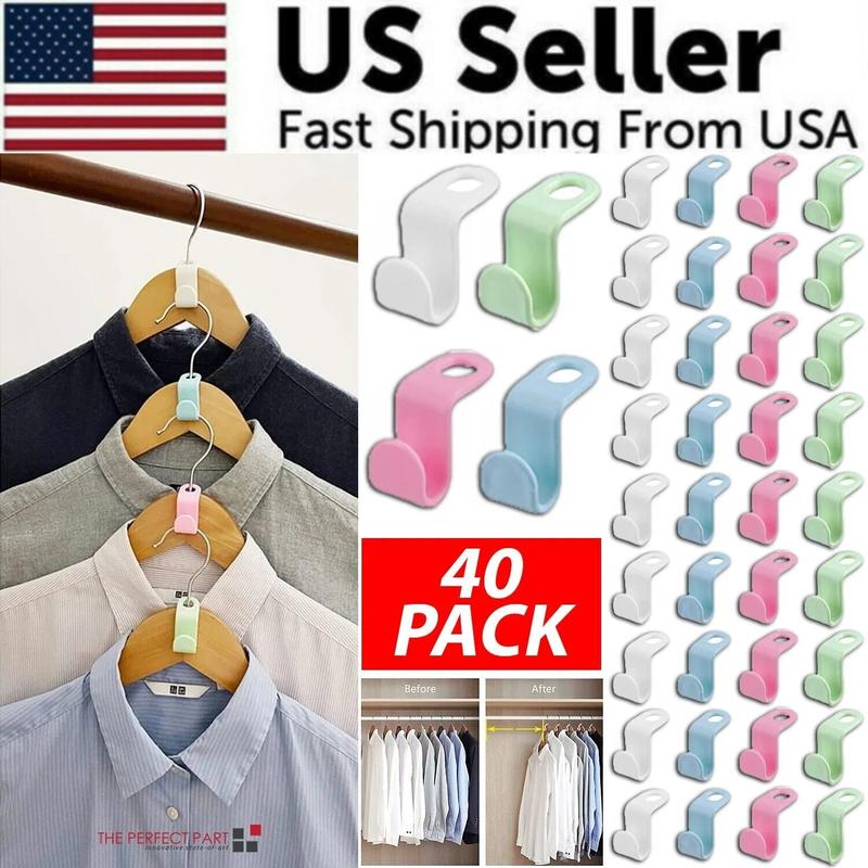 40 PCS Clothes Hanger Connector Hooks Closet Organizer Space Saving Clip - Durable & Eco-Friendly Material - Hanging, Plastic