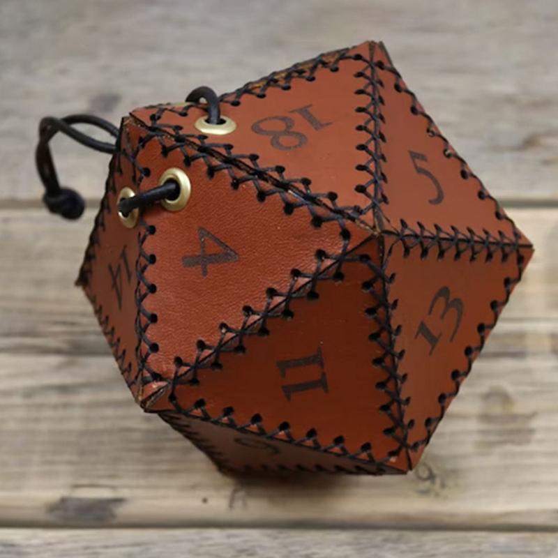 New Leather D20 Dice Bag Polygonal Dice Storage Boxes Reinforced Drawstring Dice Bags for Daily Working Wearing Gift Idea