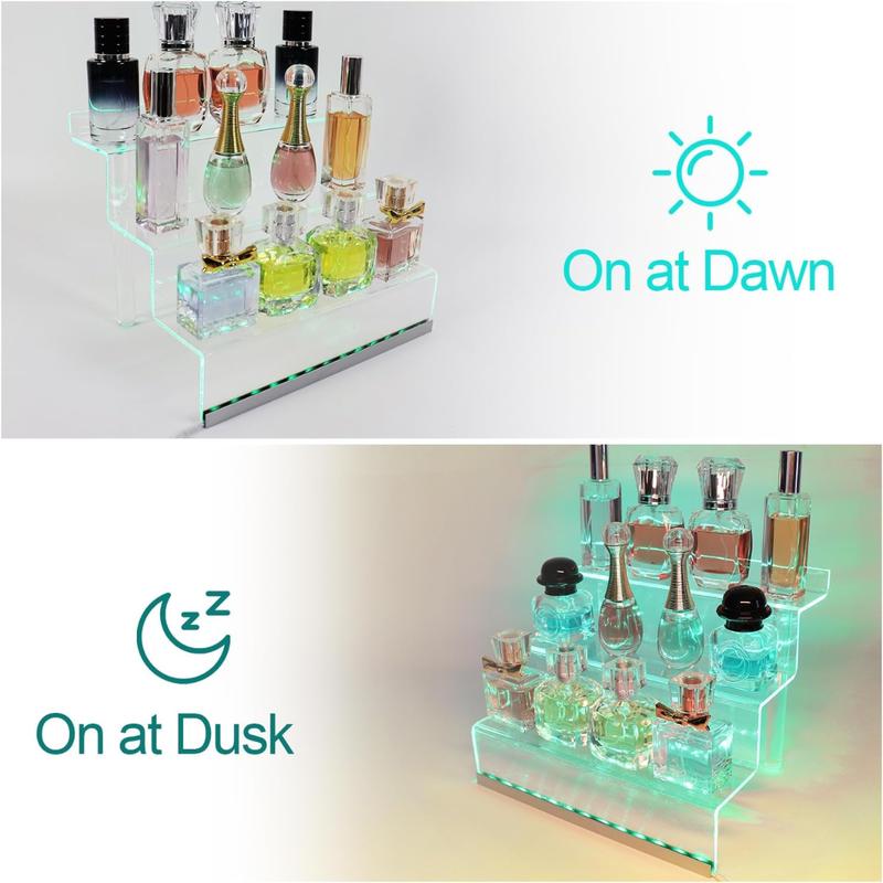 12 IN Clear Acrylic Display Riser Shelf with LED light,3 Tier Display Step Shelves Holder, Perfume Cologne Organizer Holder,Pops Toys Figures, Clear Cupcake Riser, Dessert Shelf, Decoration on