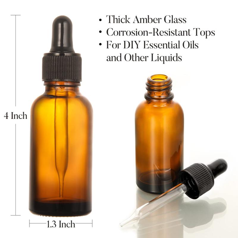 4 pack 1 oz Eye Dropper Bottles ,30ml Thick Dark Amber Glass Tincture Bottles with 1 Stainless Steel Funnels & 4 Labels - Leakproof Essential Oils Bottle for Storage and Travel