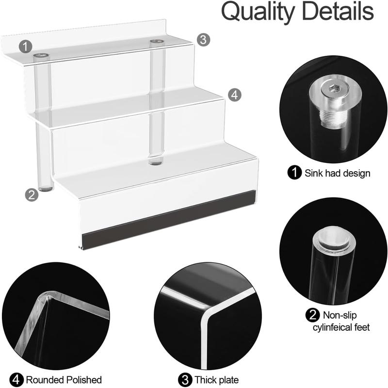 12 IN Clear Acrylic Display Riser Shelf with LED light,3 Tier Display Step Shelves Holder, Perfume Cologne Organizer Holder,Pops Toys Figures, Clear Cupcake Riser, Dessert Shelf, Decoration on