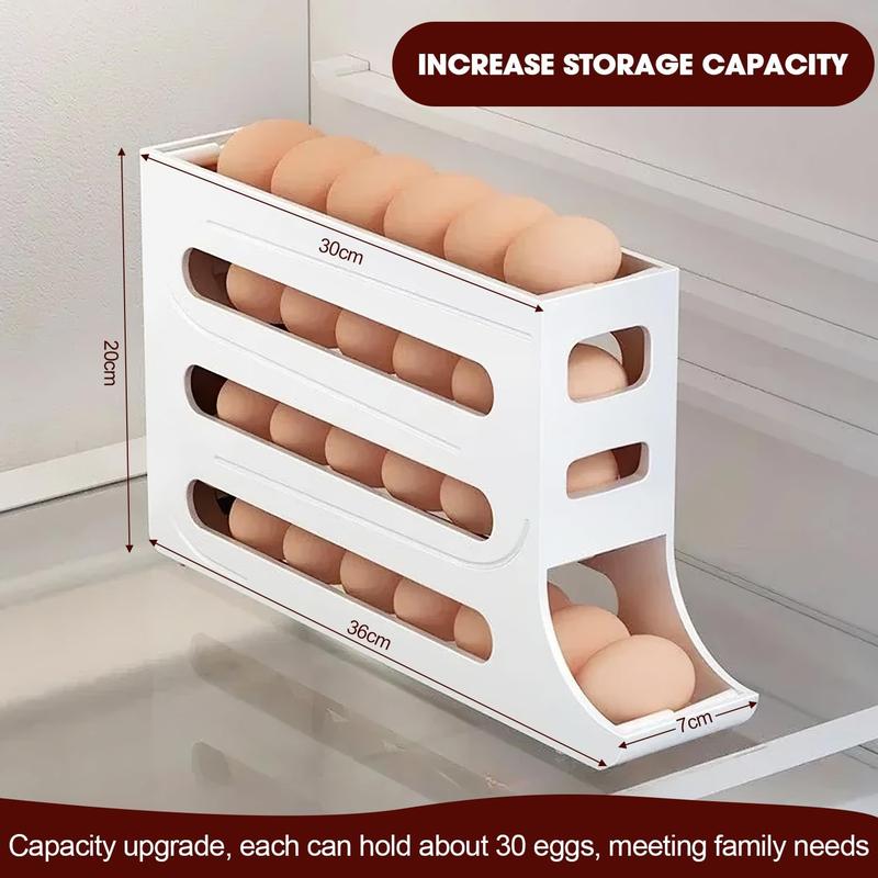 Egg Holder for Fridge, Auto Rolling Fridge Egg Organizer, 4 Tiers Large Capacity Eggs Dispenser Storage 30 Egg, Space-Saving Egg Holder Rack for Refrigerator Kichen Cabinet Boxes