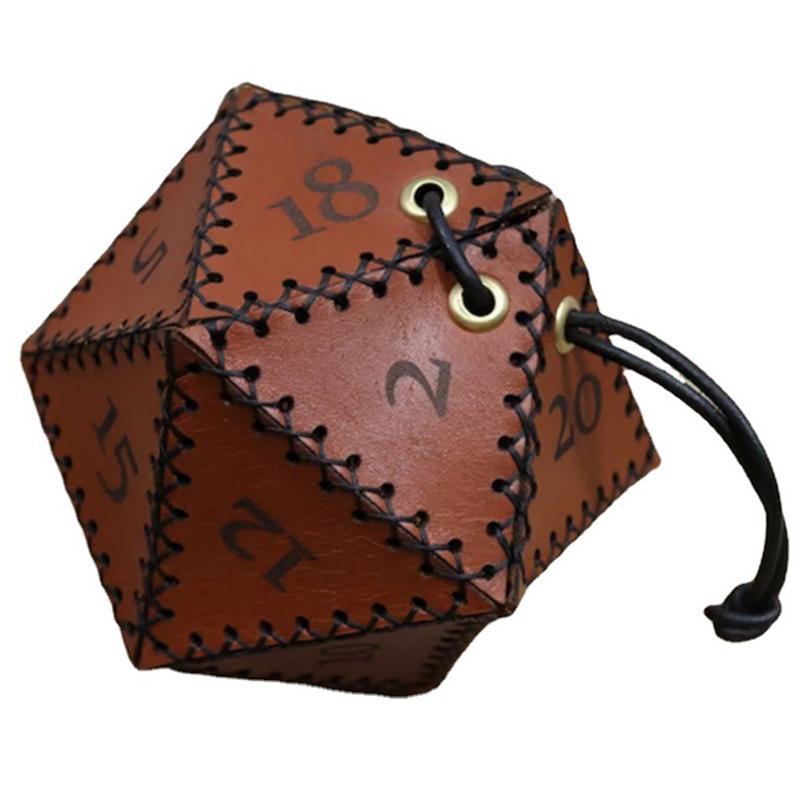 New Leather D20 Dice Bag Polygonal Dice Storage Boxes Reinforced Drawstring Dice Bags for Daily Working Wearing Gift Idea