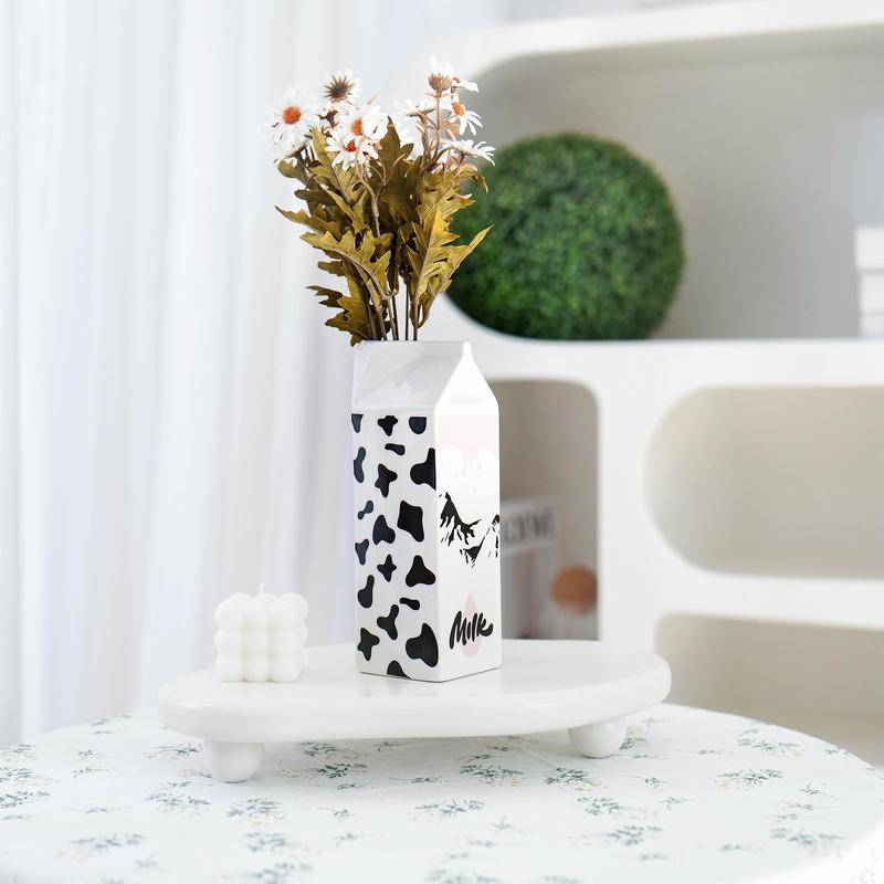 Fresh Milk Cow Pattern Ceramic Vase without Flower, 1 Count Creative Desktop Decorative Vase, Decorative Ornament for Home Living Room Bedroom Dining Room