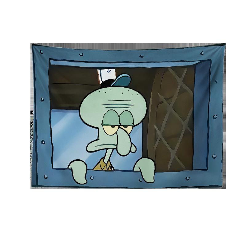 Squidward Indoor Cartoon Wall Hanging Tapestry Background Wall Cloth With Hooks Accessories Decor